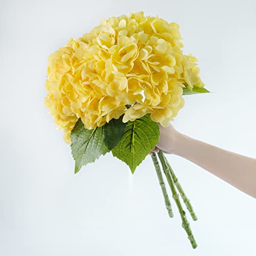 Zooeyroose 3Pcs 21" Yellow Hydrangea Artificial Flowers Real Touch Latex Large Full Flower Head With Long Stem For Tall Vase Diy Wedding Centerpieces Bouquet Floral Home Decor #TOP5