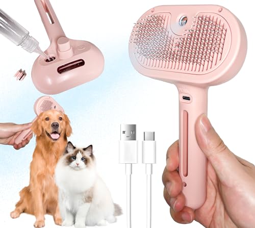 Image of Self-Cleaning Spray Cat Brush for Shedding, Removes Static Flying Hair, and Works Wonders for Both Long and Short-Haired Pets 2 In 1 Cleaning Brush for Cats And Dogs Grooming (pink)