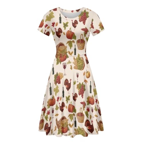 Image of HUGS IDEA Womens Puffy Swing Midi Dress Round Neck Short Sleeve Party A-Line Dresses