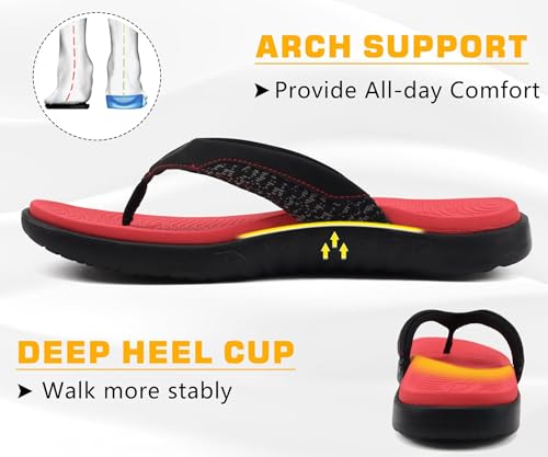 Image of ONCAI Mens Flip Flop Open Toe Athletic Straps Orthotic Summer Plantar Fasciitis Sport Sandals with Soft Cushion Arch Support Size 7.5-15