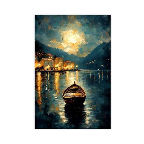 Poster sur toile de bateau au clair de lune avec impression haute définition