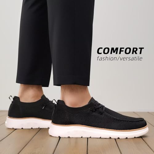 Image of Mens Boat Loafers Slip-on Casual Mesh Walking Shoes Business Oxfords Sneakers Work Lightweight Comfortable Soft Sole Black
