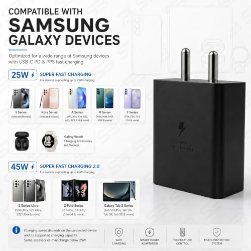 Image of SB 45W Fast Charger Type C to C Cable, PD 3.0 Super Fast Charging 2.0 Compatible for Samsung Galaxy S24 Ultra S23 S22 Plus A Series, USB C Wall Charger Adapter with Cable