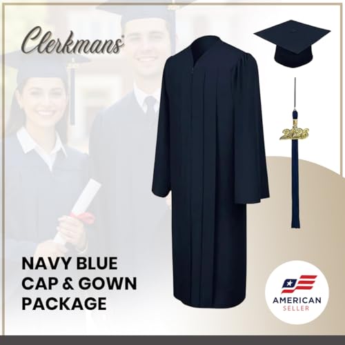 Image of CLERKMANS Unisex Matte Graduation Cap Gown Tassel Package, High School and University