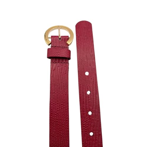 Cinto Feminino Couro Lezar Vermelho Legítimo Fivela Redonda Dourado 2,5 cm de Largura, lezar vermelh