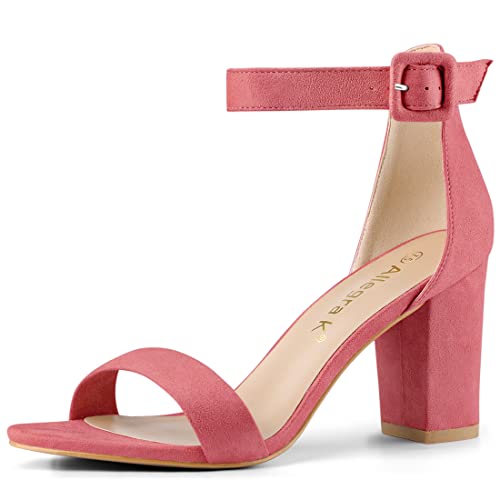 Image of Allegra K Women's Open Toe Chunky High Heel Buckle Ankle Strap Sandals | 3 3 /8 inches Heels with Faux Suede, Comfortable Block Heels Sandal for Women, Summer Dressy Shoes