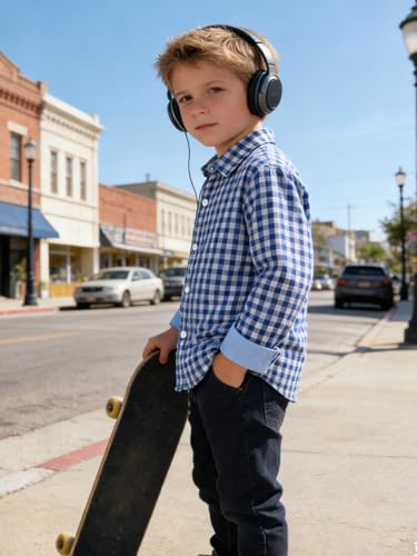 Image of Size 5-10 Years Boys' Long Sleeve Buffalo Plaid Button-Down Shirt Fall Thin Outfits Kids Clothes