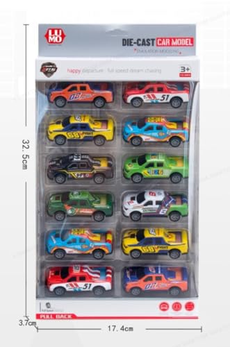 Image of SHAKTISM Die Cast Metal Toy Cars Set - 1:43 Scale Pull Back Action Cars with Open Doors, 4 Model Designs, Mini Vintage Car Collection for Kids Boys Girls, Gift Toy (Die-Cast Truck Set 12Pcs)