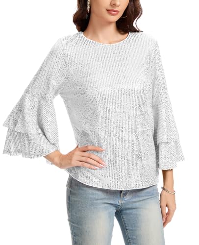 LADI TREND Sequin Tops for Women 3/4 Sleeve Glitter Sparkly