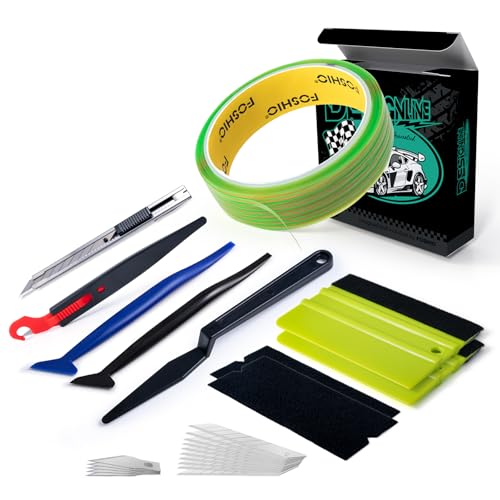 FOSHIO Knife Less Finish Line Vinyl Cutting Tape 50 Meter Roll (164 Ft), Felt Squeegee with Felt Pads, Vinyl Wrap Guard Cutter Utility Knife Extra Blades, Micro Squeegee Tucking Tools Window Tint Kit