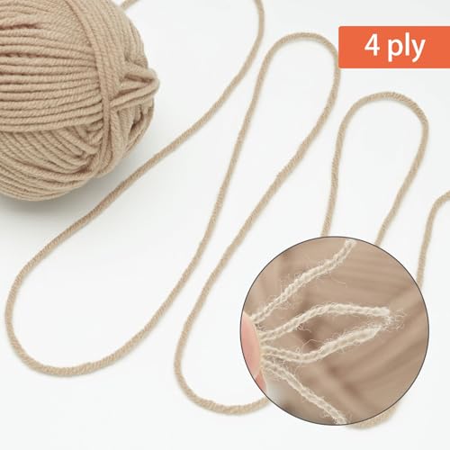 Image of NICEEC 300g Soft Assorted Colors Yarn - Sport Weight,100% Acrylic, 4 Ply, Bonbons Yarn for Crochet & Knit, DIY Project Starter Kit for Kids or Adults(Total 870yds) - Beige