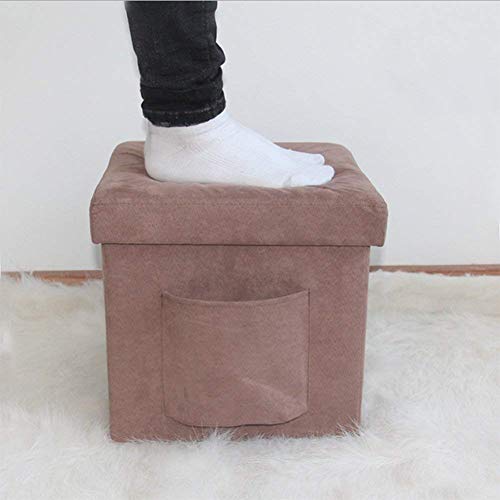 Repose-pieds pliable marron pour salon avec coffre de rangement cube - 5