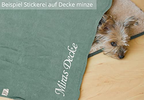 Direkt-Stick.de Hundedecke mit Namen Bestickt, personalisierbare Heimtierdecke für Hunde und Katzen, 4 Farben, weiche Wendedecke, Liegedecke Teddyfell (grau)