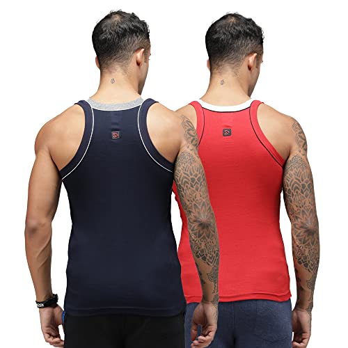 Image of sporto Men's Round Neck Solid Vest, 100% Super Combed Cotton, Ultra Light, Sleeveless - Combo Pack