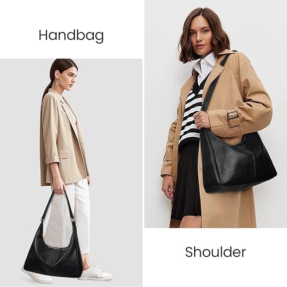 Hobo Bags for Women Foldable Vegan Leather Shoulder Handbag Slouchy Tote Crossbody Purses