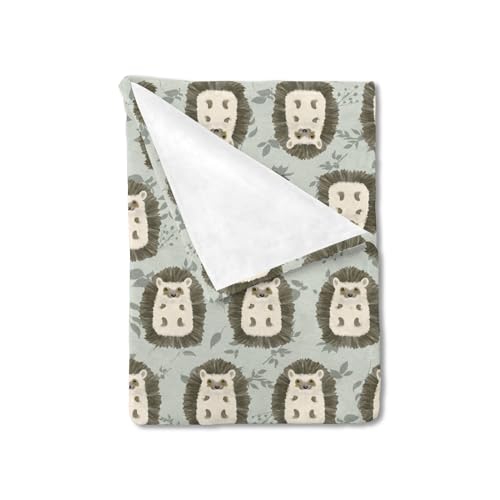 Image of Cute Hedgehog Green Leaves Baby Blanket for Boys Girls Hedgehog Animal Flannel Swaddle Blanket Soft Receiving Blankets for Nursery Stroller Toddler Bed Baby Carseat Crib Playmat 40x50