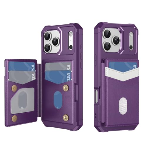 Coque iPhone 17 violette en silicone rigide et cuir premium avec porte-carte RFID