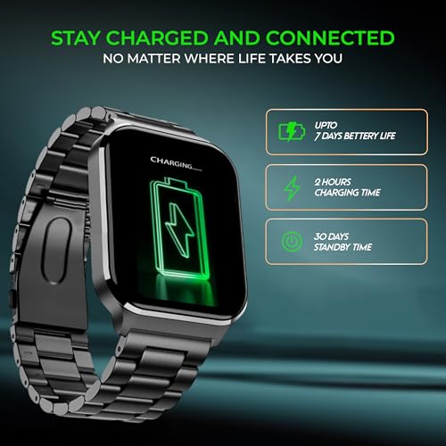 Image of PunnkFunnk Nexoro 2.01 inch Smartwatch for Men & Women Bluetooth Call, Heart Rate, SpO2, Sleep & 100+ Sports Modes, IP68 Waterproof, Compatible with Android & iPhone (Metal Black)