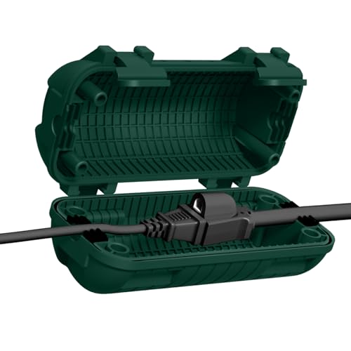 Extension Cord Cover Outdoor, IP54 Water-Resistant Power Cord Protector Electrical Connection Box Outside Weatherproof Cable Safety Cover for Electronics Plug Outlet Tool Holiday Light, Green
