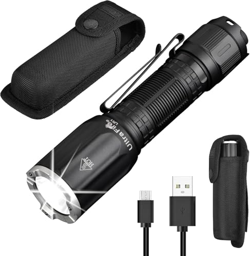 ULTRAFIRE Torcia tattica ricaricabile da 3100 lumen, con fondina, doppio
