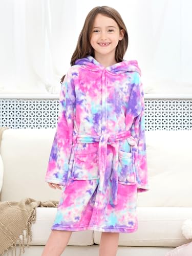 Image of Doctor Unicorn Soft Hooded Rainbow Bathrobe Sleepwear for Girls