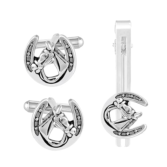 Perfect Silver Horse Race Cufflink Button Tiepin Set for Men-image-33