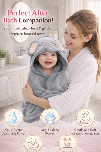 Image of First Kick Ultra Soft Hooded Baby Bath Towel, Premium Absorbent Quick Dry Newborn Towel, Gentle on Skin, Infant Bath Towel for 0-2 Years, Baby Boys & Girls, Large Size
