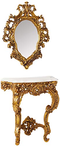 Design Toscano Madame Antoinette Complete Set of Salon Mirror and Wall Mount Console Table, Antique Gold