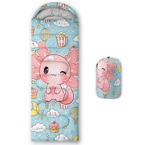 Image of QOOMO Axolotl Cute Camping Sleeping Bags,3 Season Warm & Cool Weather,Lightweight,Waterproof Sleeping Bags for Adults & Kids,Traveling,and Outdoors