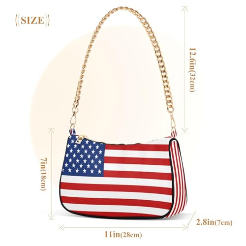 Image of Shoulder Bags for Women American US Flag Independence Day Patriotic Hobo Tote Handbag Small Clutch Purse with Zipper Closure