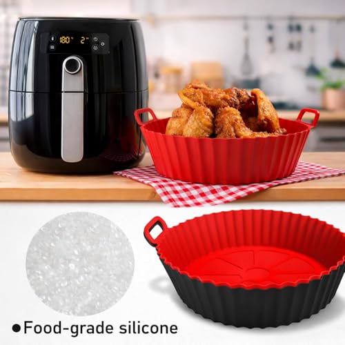 Image of Silicone Air Fryer Basket with Handles | Non-Stick Reusable Air Fryer Liner | Oil-Free Healthy Cooking | Easy Clean Heat Resistant Food Basket (MIDIUM, 1, Count)