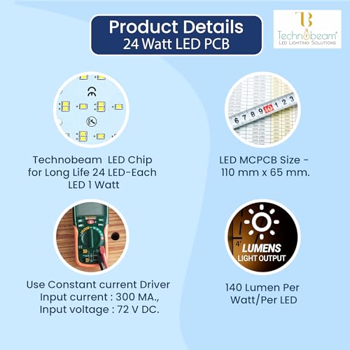 Image of Technobeam 24W LED Plate with Driver for Street Light Repair | Aluminum PCB 1.5mm | 6V 150mA LED Segments | 72V 300mA Driver Included | Durable | Ideal for Street Light Refurbishment, White, Pack of 1