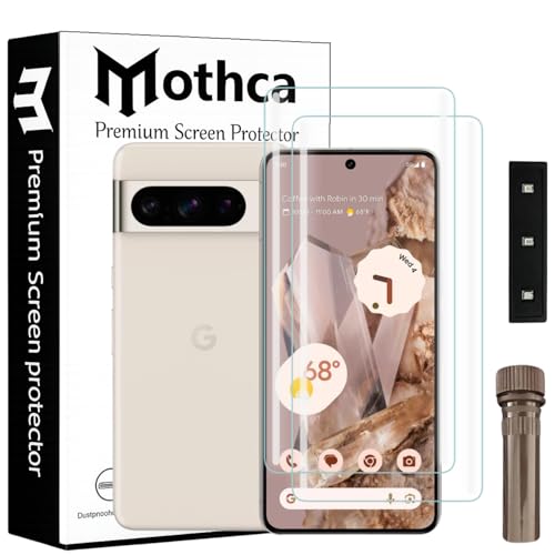 Image of Mothca Curved UV Tempered Glass Screen Protector for Google Pixel 8 Pro | Transparent | Pack of 2 | Borderless Full Screen Coverage with UV Installation Kit