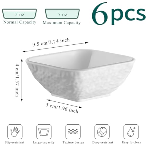 Kyraton Dip Bowls Set 6pcs 6oz, White Plastic Dipping Bowls Soy Sauce Plate for Side Dishes, Condiment Server for Tomato Sauce, Ketchup, Vinegar, BBQ and Party Dinner, Mini Appetizer Plates. - Image 3