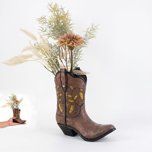 Cowboy Boot Vase for Flowers Rustic Western Planter Decor Cowgirl Boot Vase for Centerpiece Decorative Western Cowboy Modern Dcor for Office Weddings and Rustic-Themed Events (Brown)