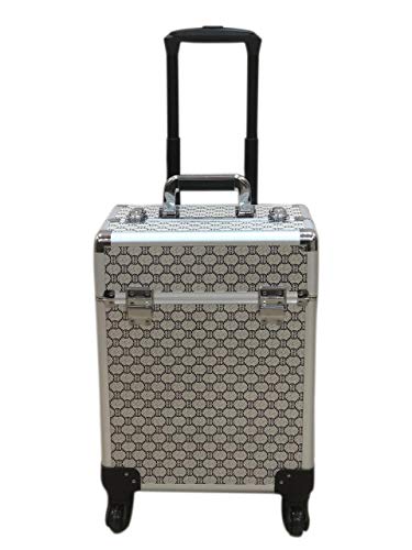 Image of Adson Multifunctional Professional Beauty Makeup Artist Rolling Cosmetic Aluminium Vanity Trolley Beauty Train case Makeup Cosmetic Trolley Hairstylist Travel Organizer (Silver with Design)