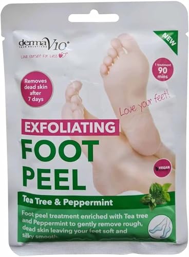 V10 Exfoliating Foot Peel Mask Pack of 3 - Tea Tree & Peppermint Infused Foot Mask for Dry Cracked Heels & Hard Skin Removal, Peeling Socks for Callus Treatment & Baby Soft Feet | SterlingSquare