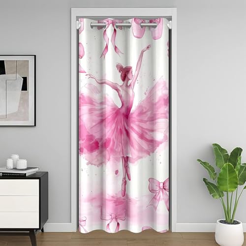 Homewish Rideau Occultant Danseuse Rideau de Porte 106x203 Noeud Papillon Rideaux Porte Amour Gymnastique Rideaux de Placard Ballet Féminin Princesse Rose Décor de Chambre Blanc Rose