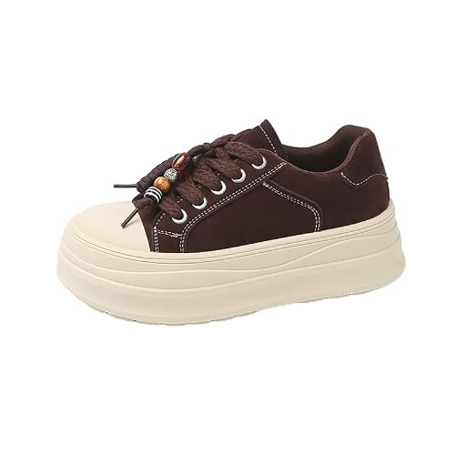 Hhhchpm Women's Platform Fashion Sneakers Classic Wedge Canvas Casual Low Top Retro Walking Shoes Skateboarding (Coffee,8)