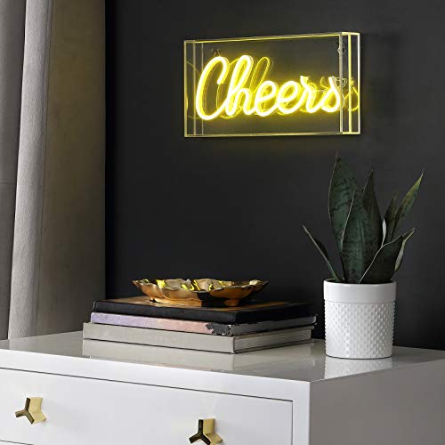 Image of JONATHAN Y 11.8 inchW x 5.9 inchH Yellow inchCheers inch LED Neon Light, USB Operated, Yellow, 147 Lumens, Acrylic Box Non-Dimmable Sign for Bar, Kitchen, Living Room, Bedroom, Dorm NEN1000A