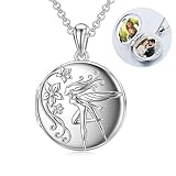 PROESS Fairy Necklace, Flower Girl Locket Necklace that Holds Pictures S925 Sterling Silver Charm Pe