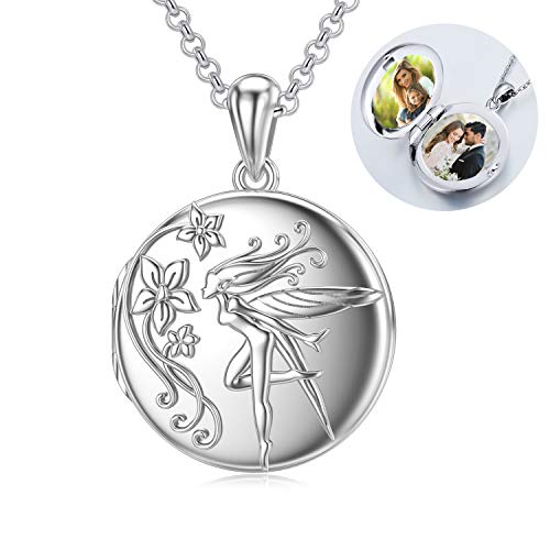 Proess Fairy Necklace, Flower Girl Locket Necklace That Holds Pictures S925 Sterling Silver Charm Pendant Valentines Day Birthday Gifts Angel Jewelry For Women Girlfriend Sister #TOP19