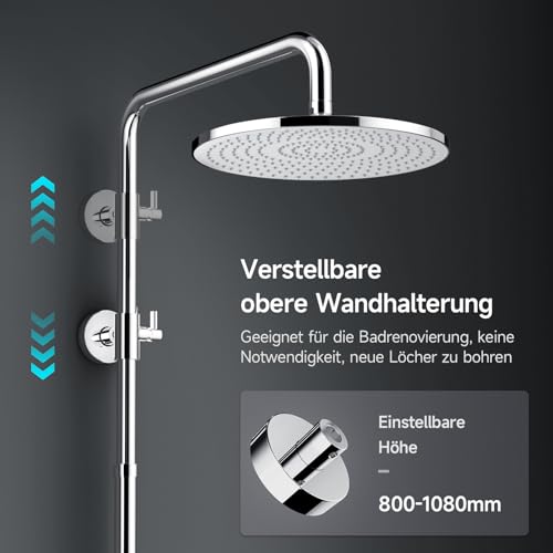 Regendusche ohne Armatur Rainsworth Chrome, 25 cm rund mit 3 Strahlarten