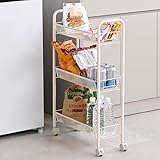 山善(YAMAZEN) サイドワゴン 3段 スリム キャスター付き ワゴン キッチン 収納 幅18.5×奥行49.5×高さ76.5cm マットホワイト 工具不要 組立かんたん LKW-3S(MW)