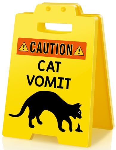 XgiftCreat Gifts for Cat Lover Mom - Cats Vomit Vomitus​ Puke​ Throw up Mini Funny Humorous Gag ​Caution Warming Reminder Desk Sign for Cat Dad Cat Lovers Enthusiasts Home Decor Decoration