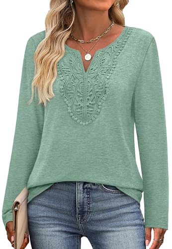 Image of XIEERDUO Boho Tops for Women Blouses Dressy Casual V Neck Long Sleeve Shirts Fall Outfits Trendy Vacation Clothes