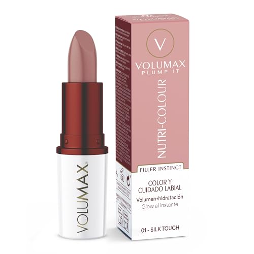 Volumax Plump It Nutri‑Colour |Tratamiento labial antiedad voluminizador con color |Volumen inmediato Tecnología Filler Instinct | Tripéptido 1 y ácido hialurónico reticulado |Tono Silk Touch 01 |4g