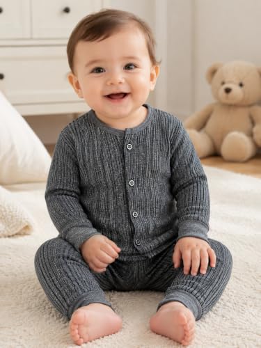 Image of TIXY Baby Thermal Wear Set Pack of 3 for Boys & Girls | Full Sleeve Cotton Rich Winter Innerwear Top & Bottom Set | Soft Warm Ribbed Thermals for Infants & Toddlers