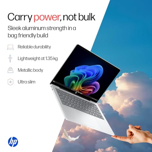 Image of HP Smartchoice OmniBook 5 OLED (Previously Pavilion), Snapdragon X Processor (16GB LPDDR5x, 512GB SSD) 2K, 14'' /35.6cm, Win11, M365(1yr)* Office24, Silver, 1.35kg, he0014QU, Next-Gen AI Laptop