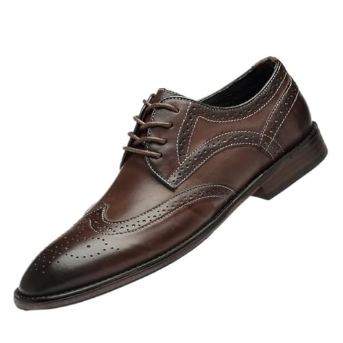 Men's Elevator Leather Brogue Shoes British Style Retro Business Formal Korean Style Trendy Casual Breathable Perforated Summer